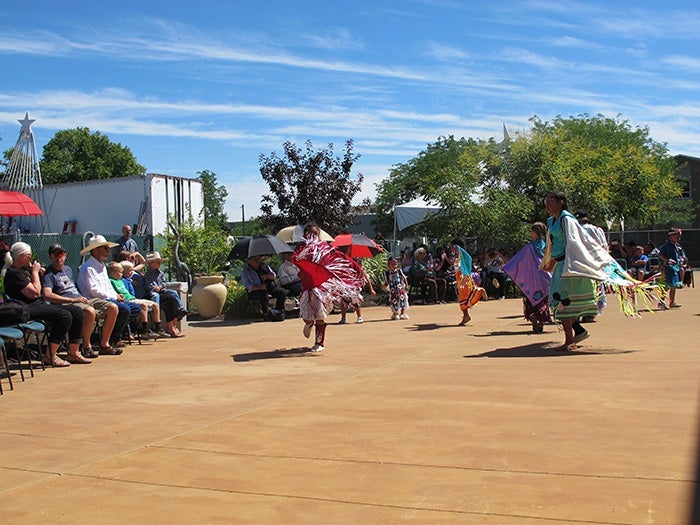 Fancy Shawl Dance outside