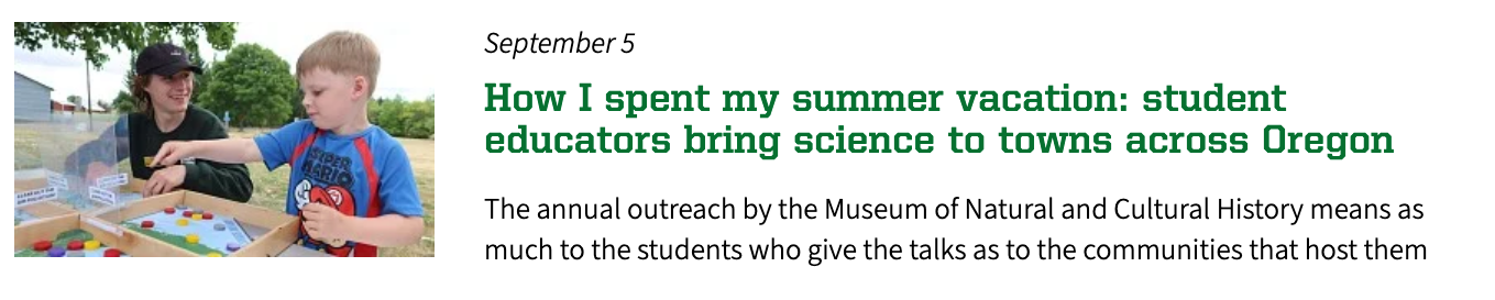 September 5 How I spent my summer vacation: student educators bring science to towns across Oregon