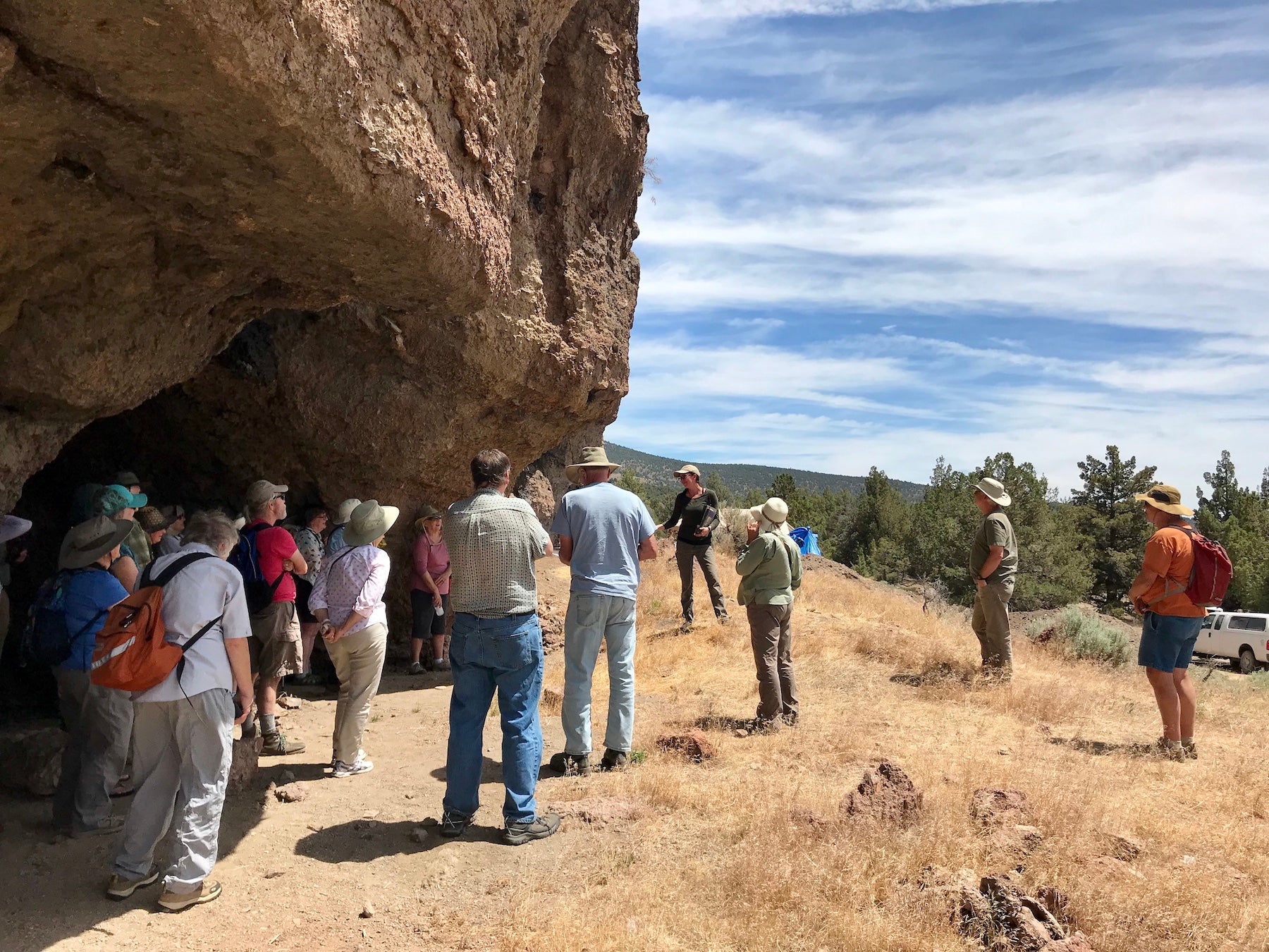 Giving a tour at Connley Caves, an archaeological site in Oregon's high desert.