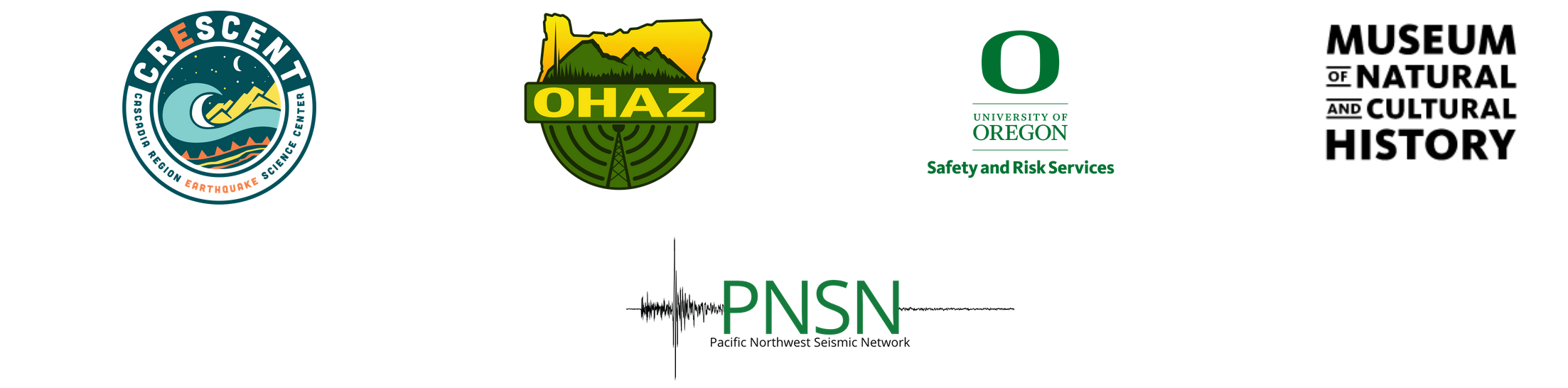 Logos for Crescent, OHAZ, University of Oregon Safety and Risk Services, and Pacific Northwest Seismic Network