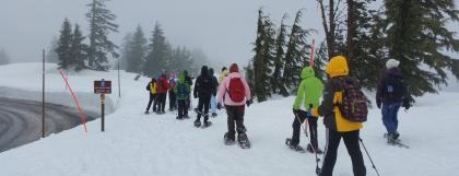 UO students snowshoeing at Crater Lake.