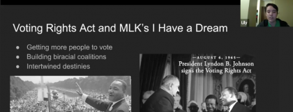 Student discussing MLK and civil rights with a Zoom audience