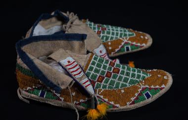 Beaded Moccasins with a grid pattern