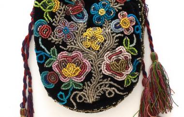 Beaded Velvet Drawstring Bag, side one