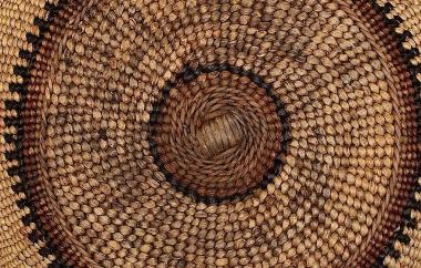 Klamath or Yurok basketry cap, detail of start