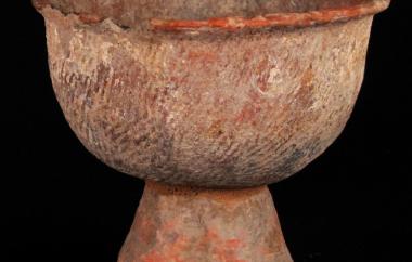 Possible fake or composite pot, with an Early Period vessel attached atop a Late Period pedestal