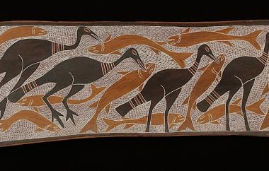 Wamba the swamp bird, Wadaymu, Northeast Arnhem Land 14" x 32", Cat. No. 6-89