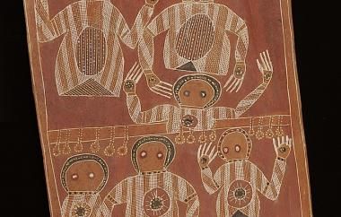 Eight human figures by Yirrwalla, Gunwinggu Tribe, West Arnhem Land 25" x 17", Cat. No. 6-92