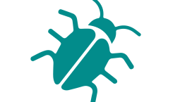 A simple blue graphic of a beetle-like insect