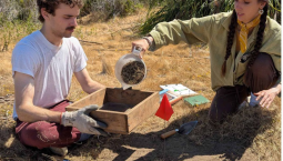 UO students Ryan Singer and Jiana Scipone survey on Elkhorn Slough